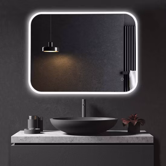 Venda por atacado de móveis de vaidade de vidro inteligente para decoração de casa LED espelho luminoso de parede de banheiro