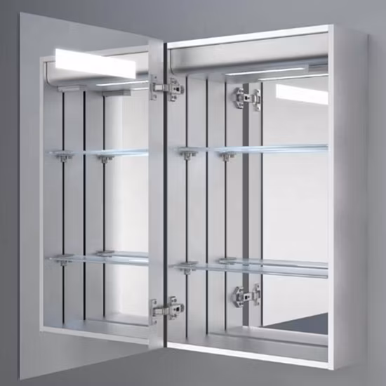 Moderno recesso montado na parede de madeira alumínio mdf pvc armários de banheiro móveis vaidades sanitárias espelho led espelhado medicina armário de banheiro